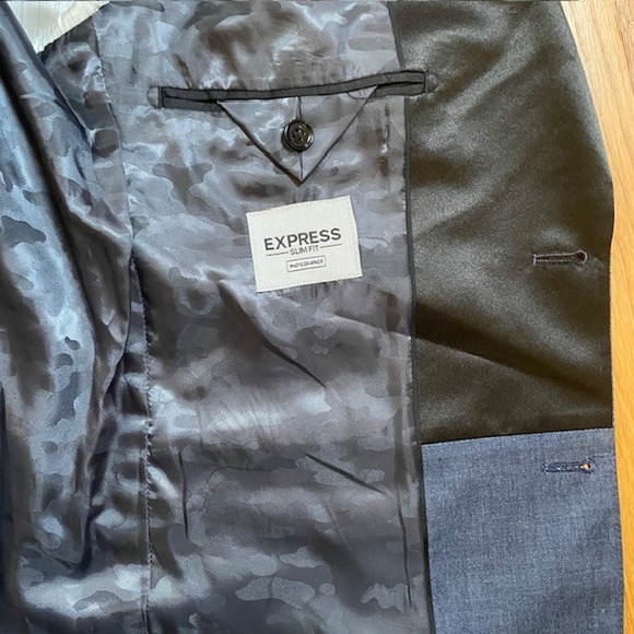 Express Photographer Tuxedo Blazer Blue Black Men 40R Slim Fit Satin Lapel - Picture 7 of 12